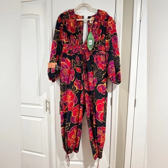 FARM Rio Floral Jumpsuit in Black and Red - Picture 1 of 2
